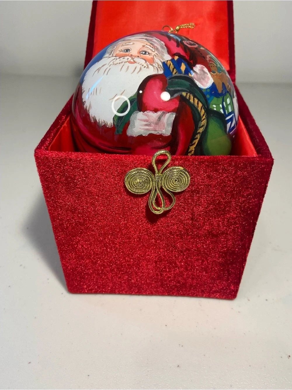 Pier 1 Li Bien Hand-Painted Blue Santa Christmas Ornament 2003